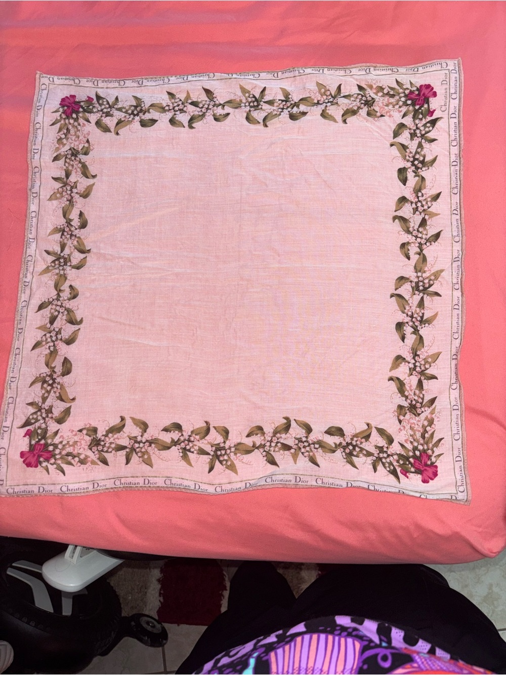 Dior Pink Floral Border Silk Scarf